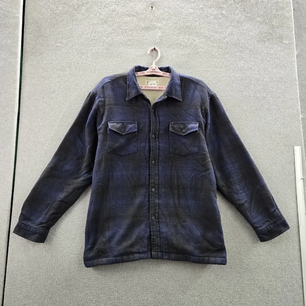 VINTAGE Quiksilver Men Jacket XL/TG Navy Wool Blend Fleece Flannel Lined READ